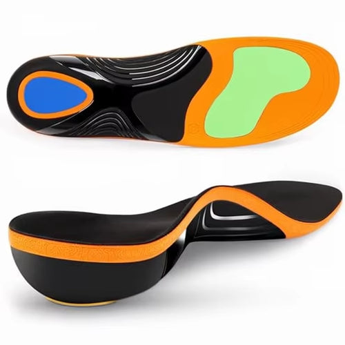 Camber high-arch orthotic insole, top and side profile showing the rigid arch shell